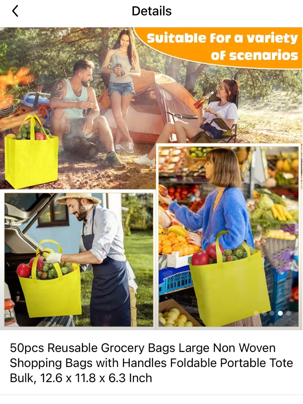 Reusable Yellow Grocery Tote Bags - 50 Pack